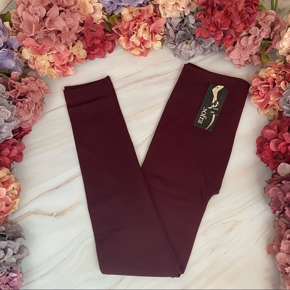 Soft Fleece Lined High Waist Burgundy Yoga Leggings - Picture 7 of 16